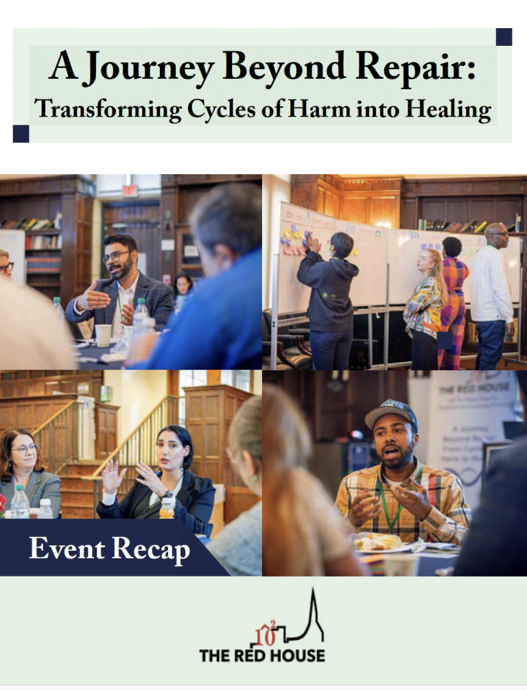 Cover of the A Journey Beyond Repair event recap booklet with four images of people.